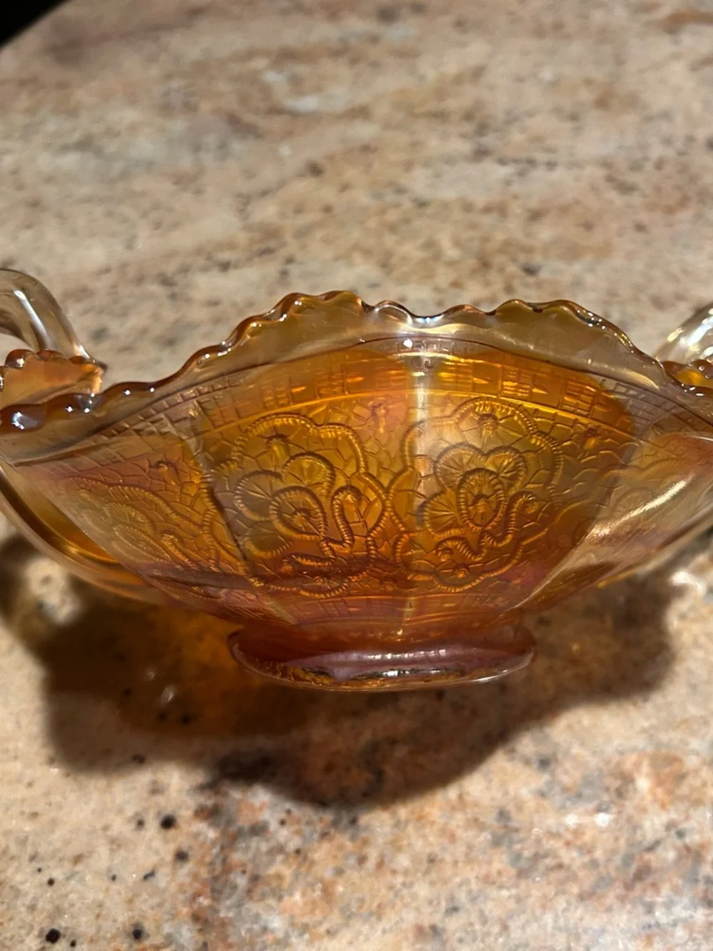 Fenton Persian Medallion Marigold  Carnival Glass Antique Bowl 5”x2.5”